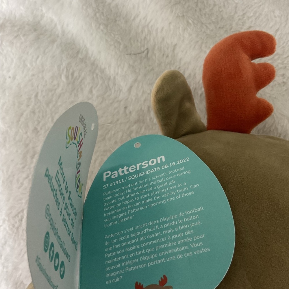 Squishmallows Patterson The Moose #7 Plush, Fall Harvest Squad 2022 Scarf Moose - Picture 3 of 6